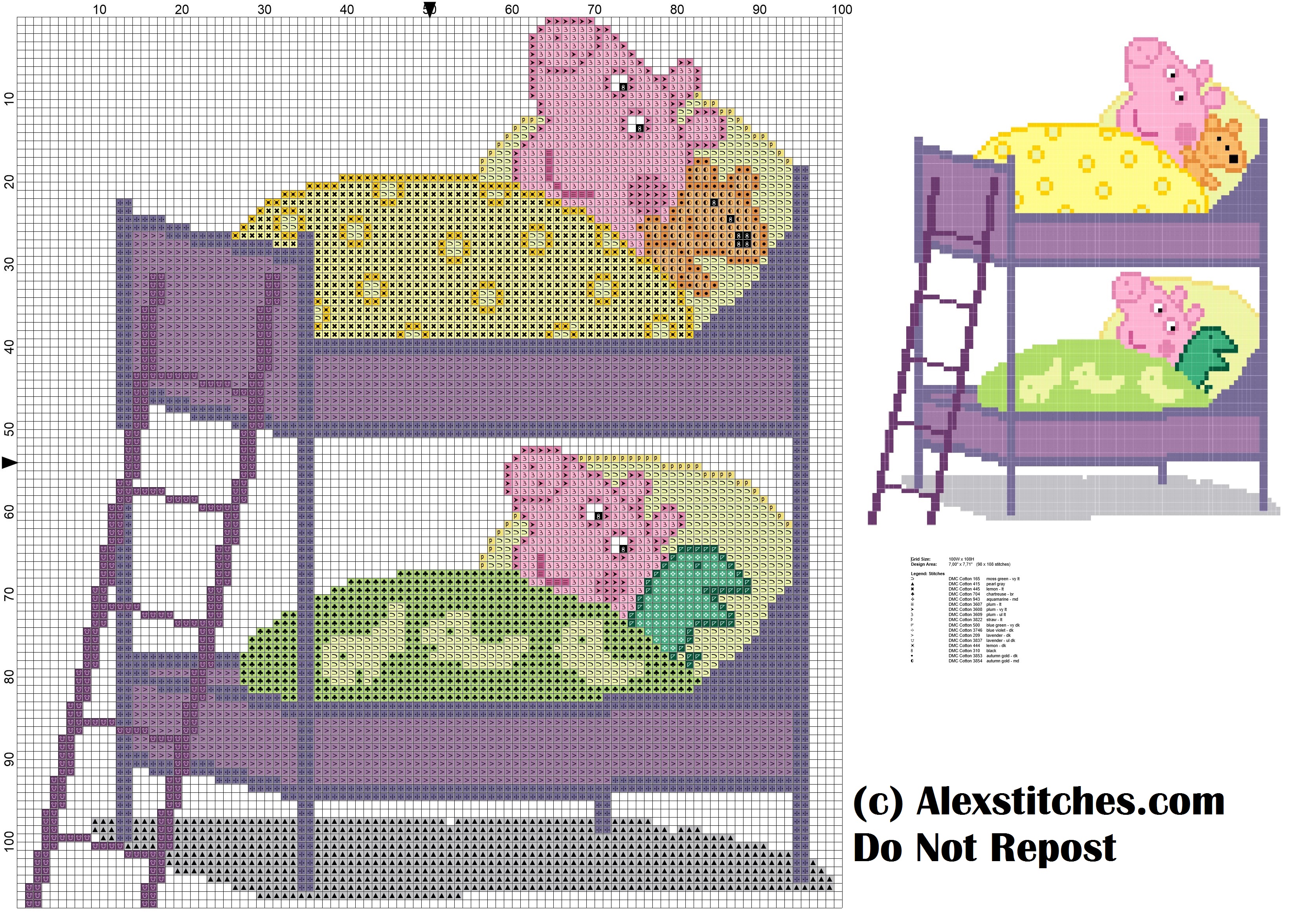 peppa pig george and sleep in bunk bed cross stitch pattern