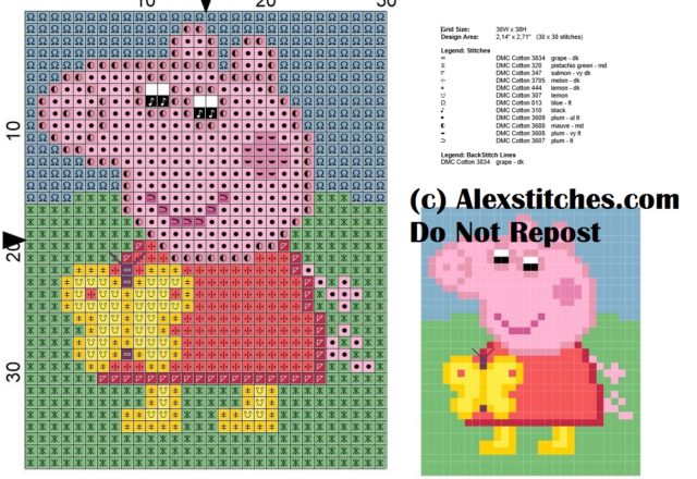 peppa pig with butterfly cross stitch pattern