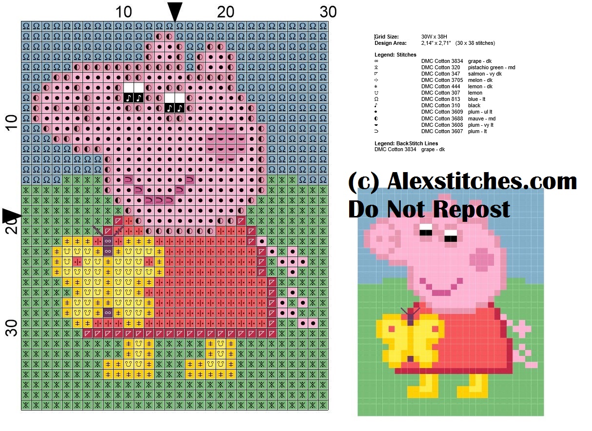 peppa pig with butterfly cross stitch pattern