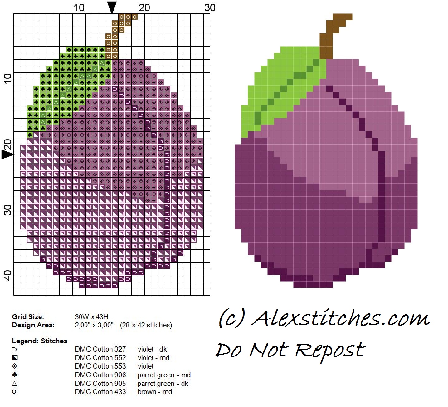 plum fruit free cross stitch pattern