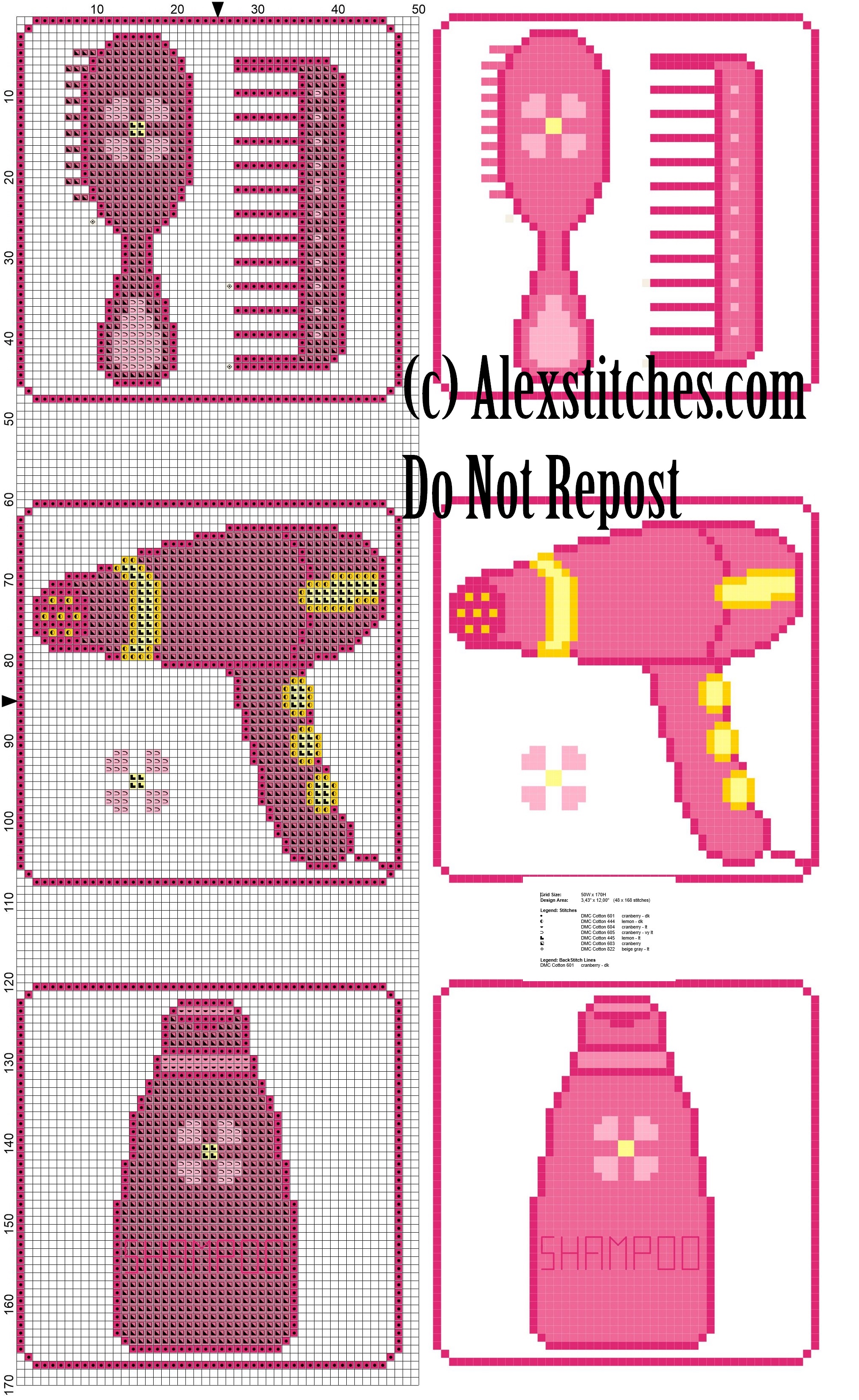 roll holder hairdryer and comb cross stitch pattern