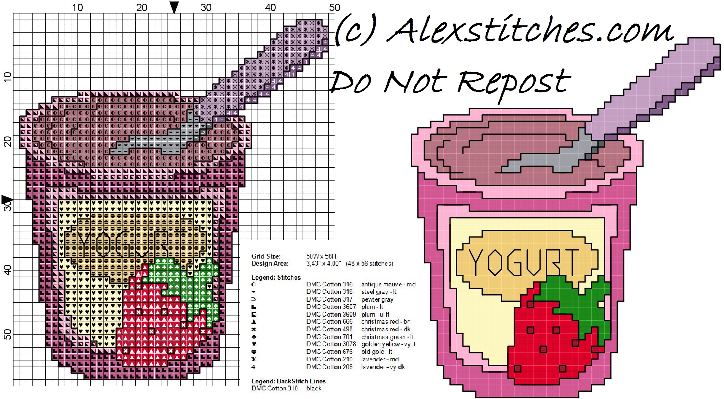 strawberry yogurt free cross stitch pattern