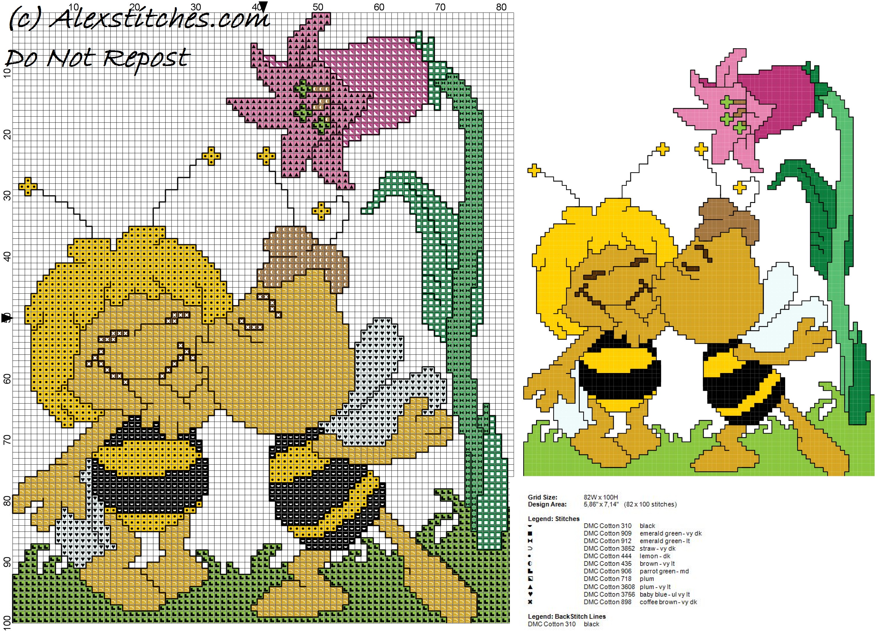 willy kisses Maya the Honey Bee cross stitch children pattern